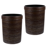 2ชิ้นถังขยะพลาสติกสำนักงาน Wastebaskets เลียนแบบลายไม้ถังขยะ (สีน้ำตาลอ่อน)