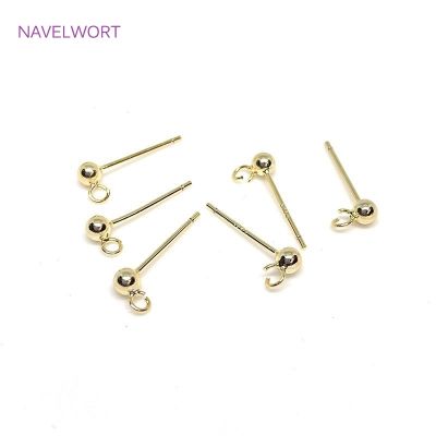 S925 Sterling Silver Pin Findings 14K Gold Plated Ball Shape Stud Earring Base For DIY Jewelry Making Accessories Wholesale