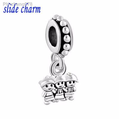 slide charm Free shipping Mothers Day the luxury brands drape sisters brother charm beads fit Pandora charm bracelet Christmas