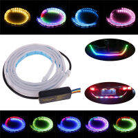 แถบฝาหน้าฝาหลังกระโปรงรถ RGB 12V 1.2M ไฟท้ายแบบไดนามิกแถบไฟเตือน LED ย้อนกลับแบบไดนามิกหลอดไฟไฟสัญญาณรถเพิ่มเติมอัตโนมัติ