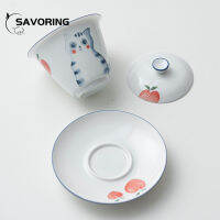 150มิลลิลิตรมือวาดแมวเซรามิก Gaiwan หรูหราชามชาที่มีจานรองฝาชุดชาหม้ออบชาชงปกชามคาเฟ่อุปกรณ์หัตถกรรม