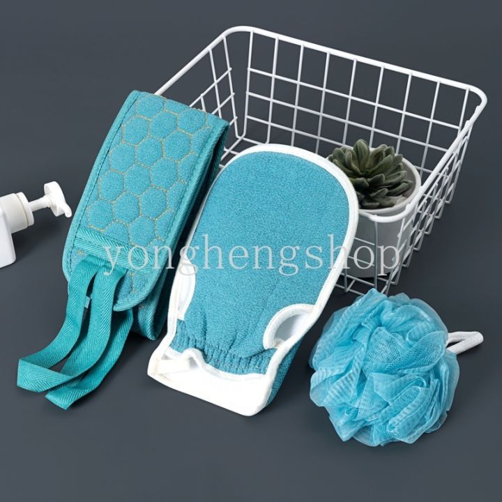 3pcs-set-bath-towel-bath-ball-flower-back-strip-scrubbing-exfoliating-glove-body-wash-scrubber-bath-sponge-bathroom-tool