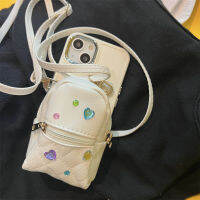 HTT เคส Crossbody สำหรับ iPhone 14 Plus 13 12 11 Pro Max กลิ่นหอมขนาดเล็กกระเป๋าใส่บัตรกระเป๋าถือหนังกรอบพร้อมสติกเกอร์เพชรอะคริลิก