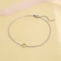 304 Stainless Steel Anklet Silver Color Yellow Round Rhinestone Anklet For Women Elegant Bracelets On Leg Fashion Jewelry Gifts