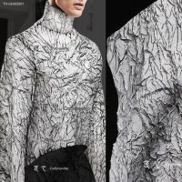 ✻✉▬ White Paint Black Line Rubbing Color Texture Embossed Fabric Bumpy Crack Creative Jacket Dress Clothing Designer Fabric