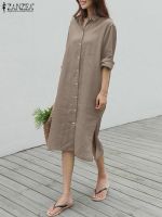 【HOT】◇□﹊ Causal Loose Shirt Oversized Kaftan ZANZEA Womens Dresses Sleeve Buttons Dwon Vestidos 2023