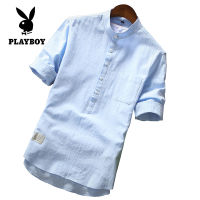 PLAYBOY ฤดูใบไม้ผลิบางเสื้อทำงานเสื้อเชิ้ตลำลองเสื้อเชิ้ตลายสก๊อตแขนยาวเสื้อสำหรับชาย M-5XL