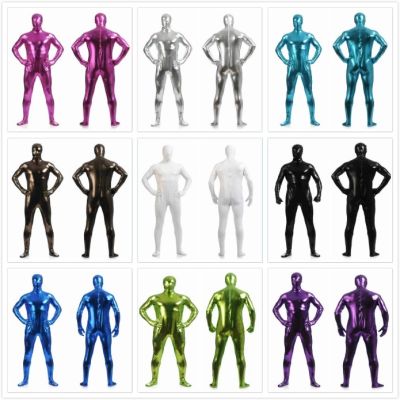 ชุดบอดี้สูทคอสเพลย์ เมทัลลิก Zentai มีซิปด้านหลัง สําหรับผู้ชาย lwk