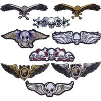 ℗□❏ Pulaqi Large Embroidery Patches For Clothes Stripe Big Leather Punk Skull Patch Iron Biker Wings Back Patch DIY Stalkers Badges