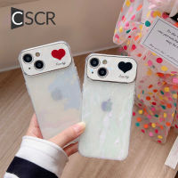 CSCR เคส Tutup Lensa Kamera เพชรแวววาวชุบหรูหราสำหรับ iPhone 14 13 11 12 Pro Max กรอบด้านหลังเป็นซิลิโคนนิ่มลายหัวใจแห่งความรัก