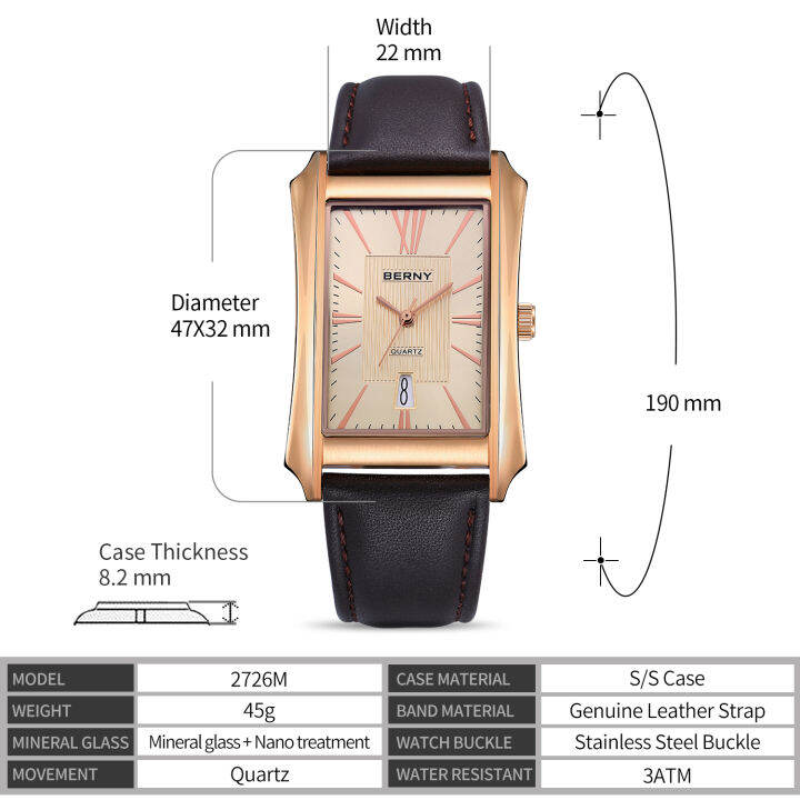 berny-ผู้ชายควอตซ์เคลื่อนไหวสี่เหลี่ยม-seiko-vj42-3atm-กันน้ำชายนาฬิกาด้านบนสายหนังแท้แฟชั่นนาฬิกาข้อมือ