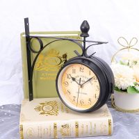 Double- sided Wall Clock Vintage Metal Silent Grand Central Station Wall Clock Creative 360 Degree Rotate Clock for Indoor