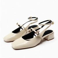 2023 Strap Mary Jane Shoes Ballet Shoes Spring/Summer New Thick Heel Sandals Square Head Small Fragrant Single Shoes