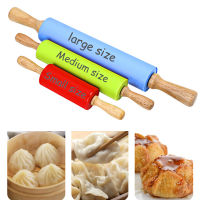 233039cm Silicone Rolling Pin Non-Stick Pastry Dough Flour Roller Wooden Handle Pizza Pasta Roller Kitchen Pastry Baking Tool