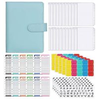 A6 PU Leather Binder Budget , with 15 Binder Pockets, 12 Budget Sheets, 5 Letter Sticker Label and 5 Labels