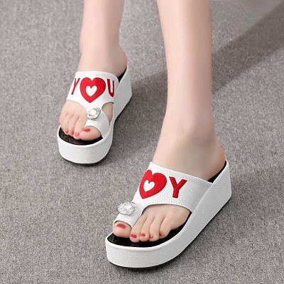 【July】 Slippers womens outerwear summer 2023 new Korean version of thick-soled muffin rhinestone set toe drag fashion flip-flops sandals and slippers
