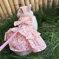 Pet rabbit Leash with traction rope kitten lop-eared rabbit floral dress small pet clothes photo decorations pet accessories Leashes