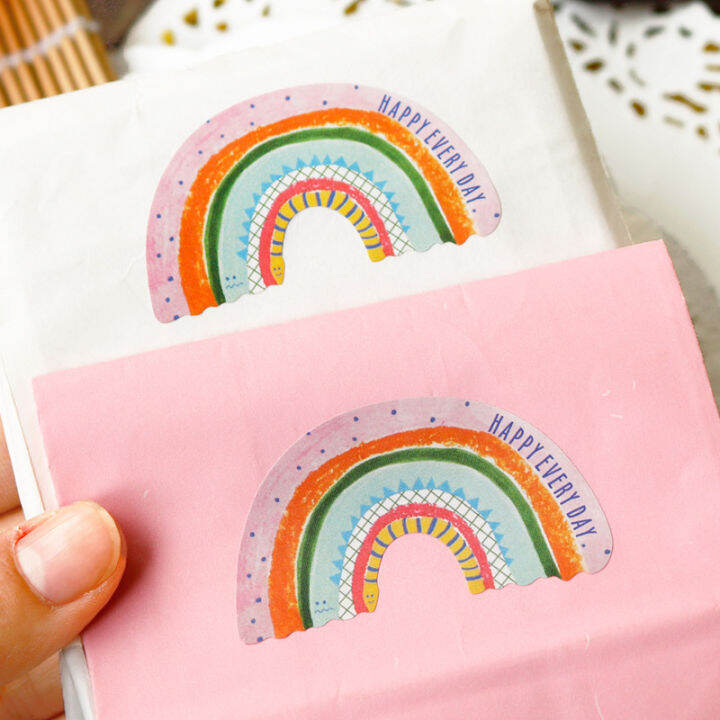 120pcs-rainbow-ป้ายขอบคุณกระดาษคราฟท์บรรจุภัณฑ์สติกเกอร์-dragees-baptism-candy-กระเป๋าของขวัญกล่องงานแต่งงานวันเกิด-merci-สติกเกอร์