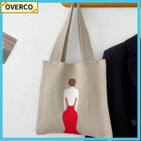 OVERCO มินิมินิ กระเป๋าถือแบบถัก สีสบายๆ ถักนิตติ้ง กระเป๋าโท้ท งานทำมือ กระเป๋าข้อมือปม สำหรับผู้หญิง