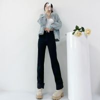 【Ready】? Lengthened 175 denim cigarette pants womens elastic slim-fit cuffed narrow straight-leg pants tall all-match 180 super long pants