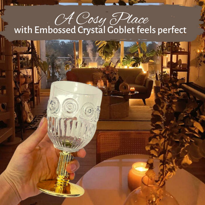 1pc Embossed Crystal Goblet Champagne Glassware Wine Glassware Gold Rim