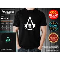 เสื้อยืดพิมพ์ลายแฟชั่น เสื้อยืด พิมพ์ลายโลโก้ธง ASSASSINS CREED BLACK Flago UBISOFT GLOW IN THE DARK Pay สําหรับสถานที่  8SQ2