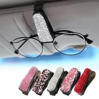 Car Diamond Glasses Holder Automobile Sun Visor Eyeglasses Mount With Ticket Card Clip Glasses Holder Car Interior Accessories Eyewear case