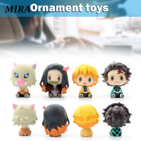 MIRA 4Pcs Demon Slayer Kimetsu ไม่มี Yaiba นั่งตุ๊กตาขยับแขนขาได้ Tanjiro Nezuko Zenitsu Inosuke รถ Bonsai Decor