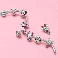 Disney Minnie Mickey Charms Bracelets Women Anime Cartoon Flounder Pluto Dog Cheshire Marie Cat Stitch Beads for Berloque Making