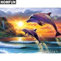 【hot】☸❦❉  HOMFUN Square/Round 5D Painting  Dolphin couple  Embroidery A00827