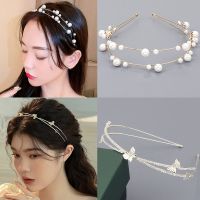 Vivienne Westwood High-end Mori style high-end butterfly hairpin hairband French double-layered pearl headband womens versatile outing hair headband