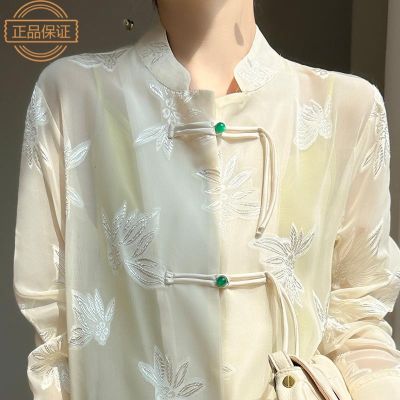 New shirt female summer wind the tide restoring ancient ways is prevented bask in clothes button long-sleeved white gauze of new Chinese style satin jackets