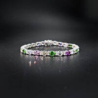 Unheated Fancy Sapphires and Tsavorite Diamond Bracelet สร้อยข้อมือเพชรไพลินที่ไม่ผ่านการทำความร้อนและพลอยซาโวไรท์ ตัวเรือนทองขาว18K