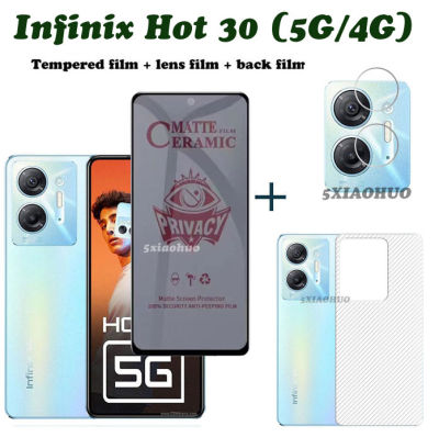 3in1 Infinix ร้อน30 5G ป้องกันการสอดแนมแก้วฟิล์มกระจก iPhone X พร้อม Privacy Infinix ฟิล์มเซรามิกร้อน30 Play และฟิล์มด้านหลัง Infinix ฟิล์มปกป้องหน้าจอ30เล่นร้อน + ฟิล์มเลนส์ + ฟิล์มด้านหลัง