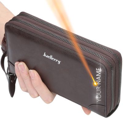 【JH】Baellerry Men Wallets Large Capacity Name Engraving High Quality Card Holder Male Purse Zipper Wallet For Men