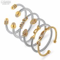 FYSARA Luxury Stackable Wire Rope Bangle Cuff For Women Wedding Full Cubic Zircon Crystal CZ Dubai Silver Color Party Bracelet