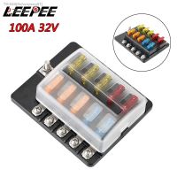 ™ 8 Ways 10 Ways Blade Fuse Block 32V 100A Fuse Box Holder M5 Stud With LED Indicator Light Circuit insurance For Auto Car Marine