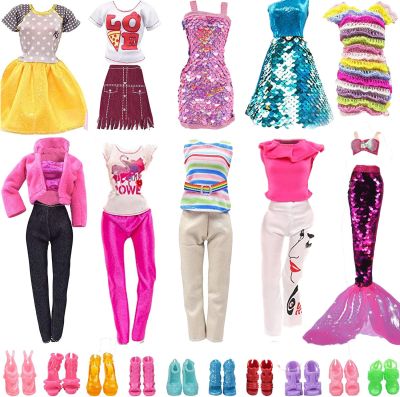 ใหม่ล่าสุดทำด้วยมือแฟชั่นใหม่ล่าสุด6รายการ/ล็อตอุปกรณ์ตุ๊กตาส่งฟรี = 3เสื้อผ้าตุ๊กตา + 3เกม Sepatu untuk Barbie ของขวัญวันเกิด DIY