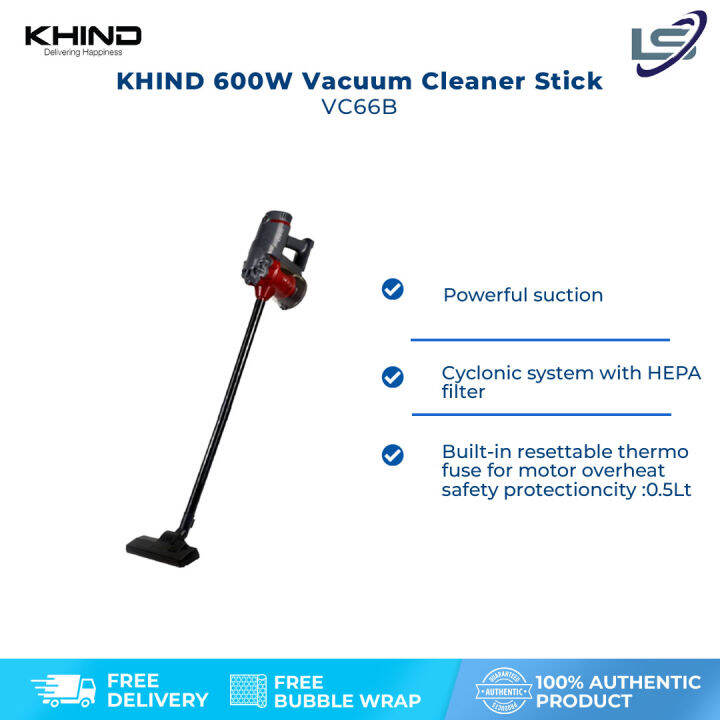 KHIND 600W Stick Vacuum Cleaner VC66B Cyclonic system with HEPA