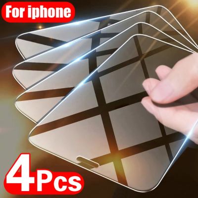 [spot goods66]☫☒☢4ชิ้นกระจกนิรภัยสำหรับ iPhone 13 12 11 14 Pro XR XS Max กระจกนิรภัยบน Mini 7 8 6 6S Plus SE