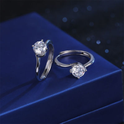 [COD] แหวนเปิด Moissanite สี่กรงเล็บ 1 กะรัต Platinum ออกแบบแหวนสร้างสรรค์ขายตรง