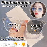 [-0.5ถึง-6.0], [Photochromic] สายตาสั้นแว่นตาสำหรับผู้หญิงผู้ชายป้องกันรังสียูวีคอมพิวเตอร์แว่นตากรอบขนาดใหญ่ป้องกันแสงสีฟ้าแว่นตาที่มีเกรด