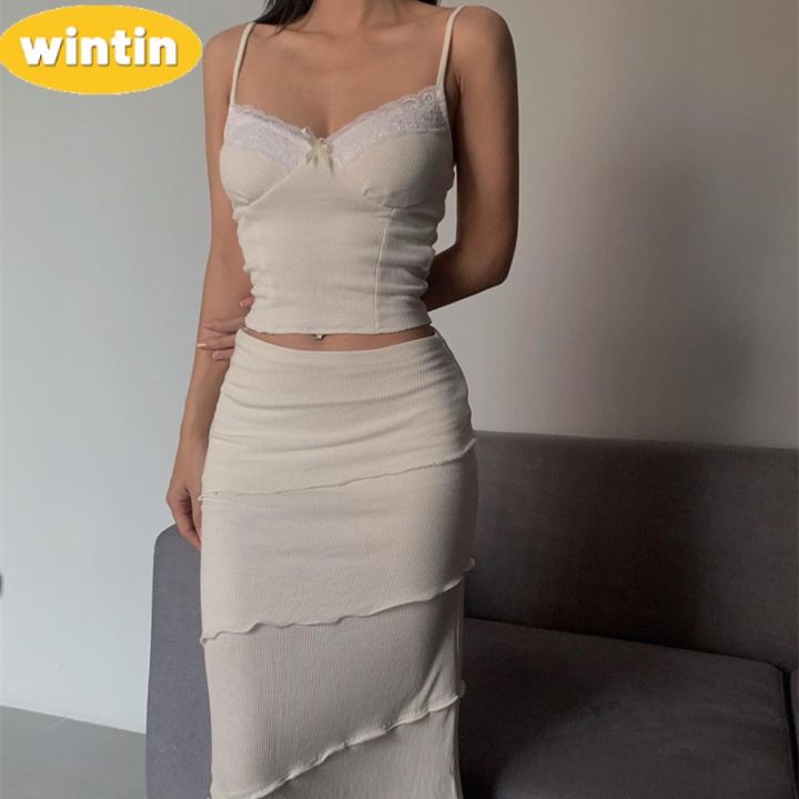 wintin-ins-european-and-american-style-autumn-new-sexy-v-neck-bow-lace-camisole-womens-midi-dress-suit