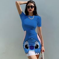 Elegant Dresses for Women 2022 Top Sexy Slim Fit Tight Womens Dress Casual Disney Stitch Cartoon Fashion Print Mickey S-5XL