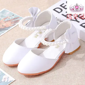 Satin Low Heel Peep Toe Sandals with Rock Glitter Bow | Flower girl shoes  heels, Flower girl shoes, Kids heels