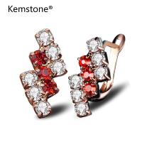 Kemstone Red%White Cubic Zirconia Tri-layer Exquisite Stud Earrings Jewelry for Women