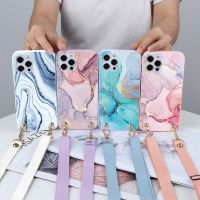 For Samsung Galaxy M32 A22 A12 A21S A32 A52 A72 A50 A51 A71 A40 A31 A10 S8 S9 S10 S20 S21 FE Ultra Plus Lanyard Rope Marble Case