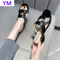 Lazy Slippers Women Sandals Summer Outdoor Square Heels Fashion 2021 New Leather Sandals INS Zapatillas Mujer Casa Handmade