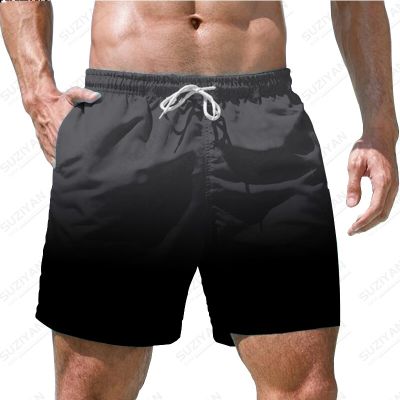 กางเกงขาสั้นผู้ชายใหม่ฤดูร้อนกางเกงชายหาดสีทึบไล่ระดับสีพิมพ์3D ฮาวายสไตล์ชายหาดแบบสบายๆกางเกงขาสั้นผู้ชายมีเชือกรูดใส่ในบ้าน