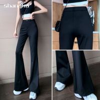 COD SDFERTGRTYTYUYU High Waist Suit Pants for Women Bell-bottom Trouser Black 2022 Autumn New Loose Slim Slightly Draped Casual Long Womens Flared Pants